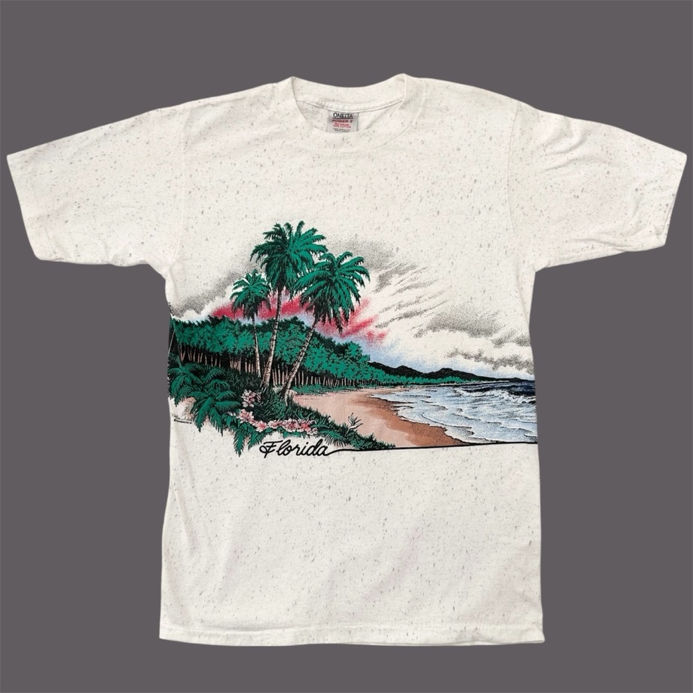 Vintage 80s Oneita Florida Wrap Around Graphic Tee Hogenson Single Stitch Large